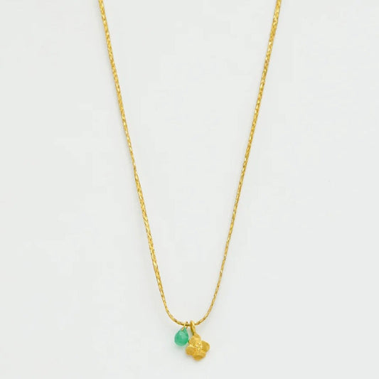 Pippa Small 18kt Gold Anemone and Single Tiny Pendant on Cord Necklace Chrysoprase