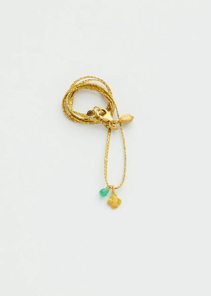 Pippa Small 18kt Gold Anemone and Single Tiny Pendant on Cord Necklace Chrysoprase