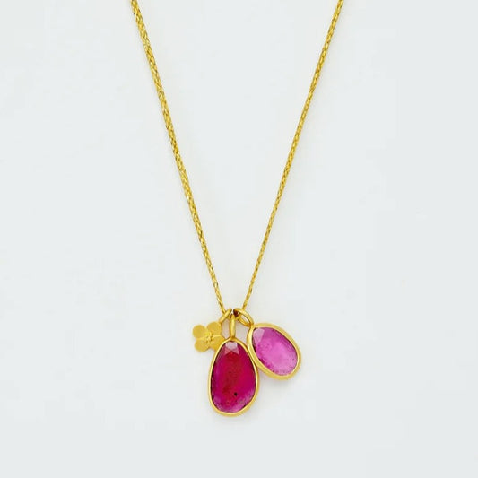 Pippa Small 18kt Gold Iris Double Pink Tourmaline and Anemone Necklace