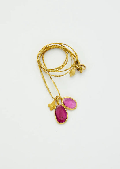 Pippa Small 18kt Gold Iris Double Pink Tourmaline and Anemone Necklace
