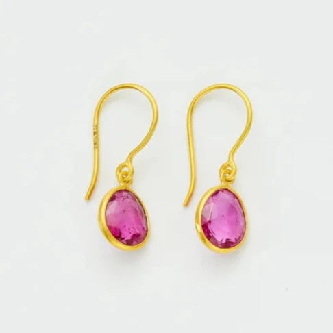 Pippa Small 18kt Gold Iris Single Drop Earrings Pink Tourmaline