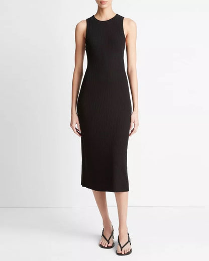 vince ribbed racerback dress VINCE Revolve Ribbed Ivory Bone Knit Racerback Midi Tank Stretch Dress Size XXS