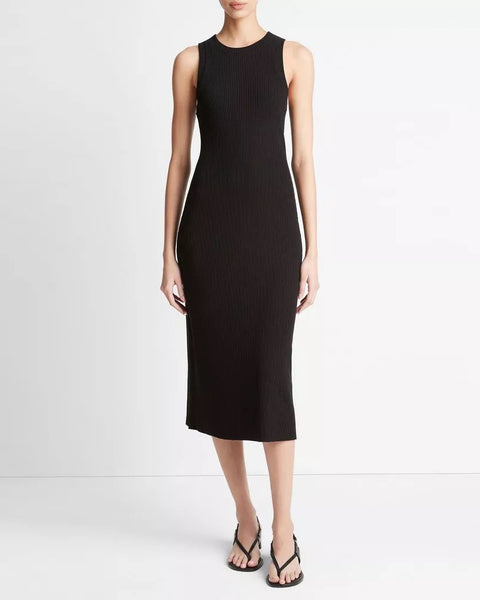 Vince Rib High Neck Tank Dress - Black