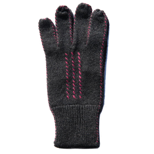 Meg Cohen Cashmere Stitch Gloves Charcoal + Heather Rose