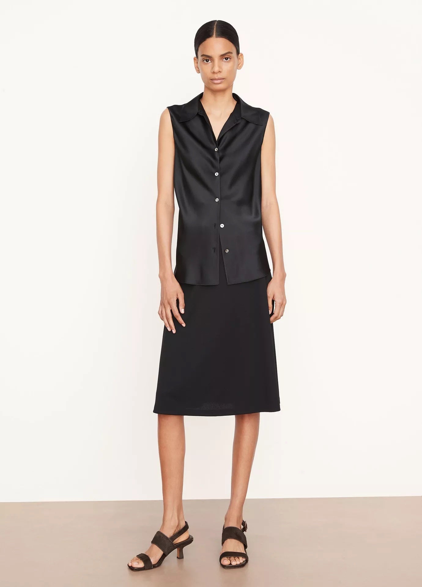 Vince Sleeveless Bias Shirt Black-Vince-Thistle Hill