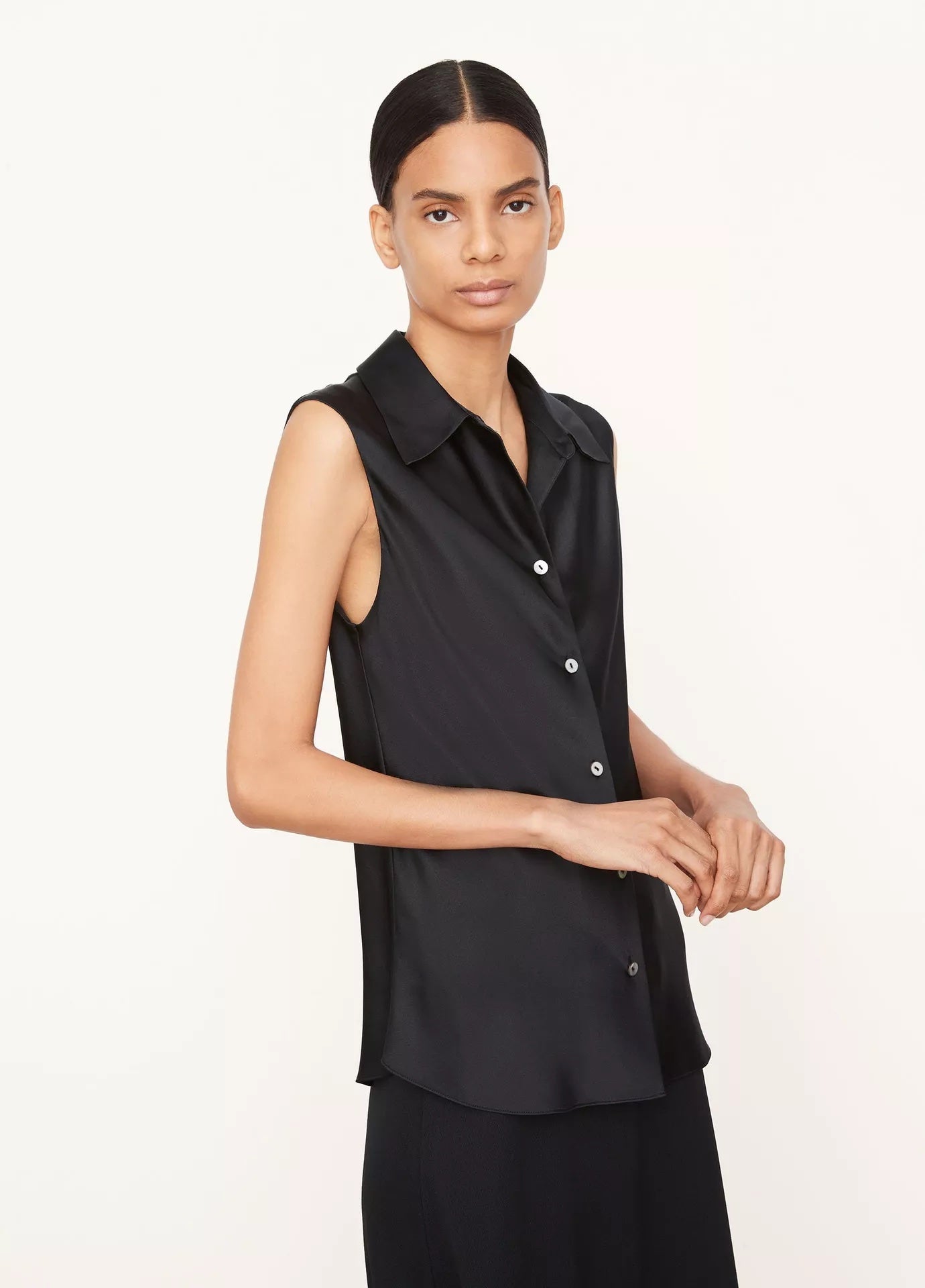 Vince Sleeveless Bias Shirt Black-Vince-Thistle Hill