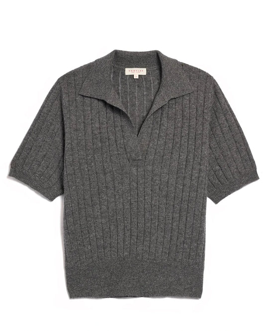 Demylee Skylar Polo Cashmere Top Dark Heather Grey-Demylee-Thistle Hill