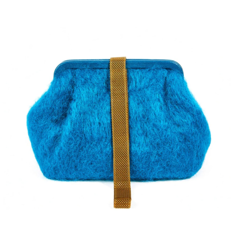 Marian Paquette Susan Mohair Clutch with Vintage Chain Teal