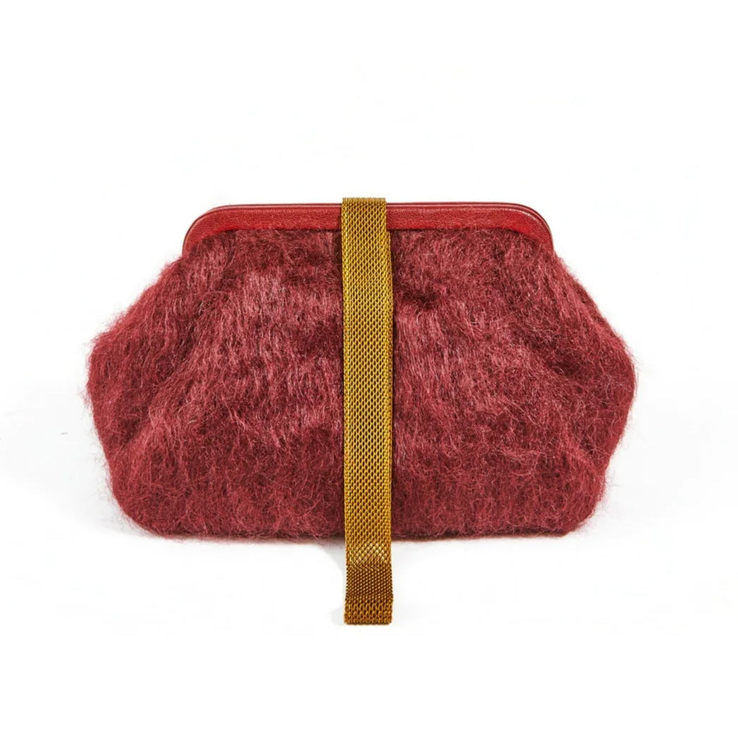 Marian Paquette Susan Mohair Clutch with Vintage Chain Wine