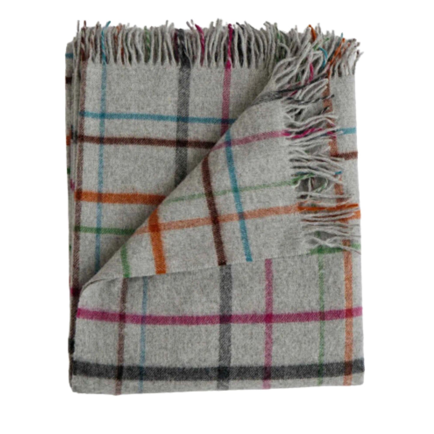 Evangeline 100% Merino Lambswool Patterned Throw Fog Plaid Multi-Evangeline-Thistle Hill