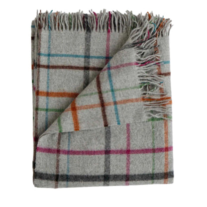 Evangeline 100% Merino Lambswool Patterned Throw Fog Plaid Multi-Evangeline-Thistle Hill