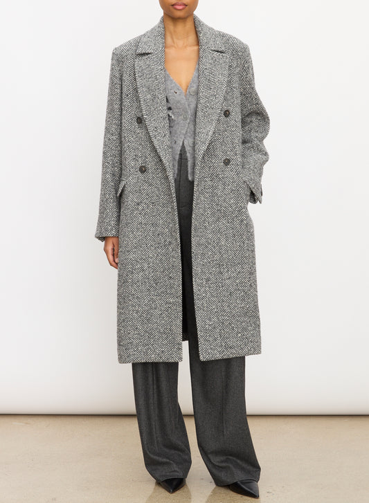 Vince Herringbone Double Breasted Coat Charcoal-Vince-Thistle Hill