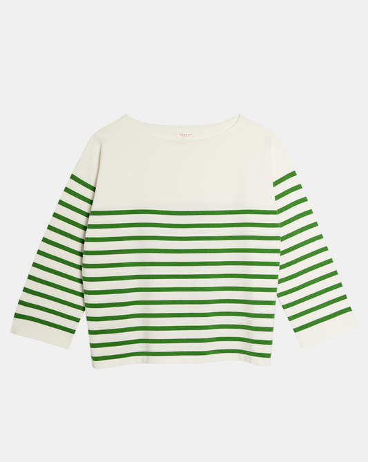 Demylee Barid Stripe Sweater White + Green Grass