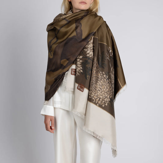 Sabina Savage Wind Dancer, Heaven Caller Silk Twill Rectangle Bronze & Umber-Sabina Savage-Thistle Hill