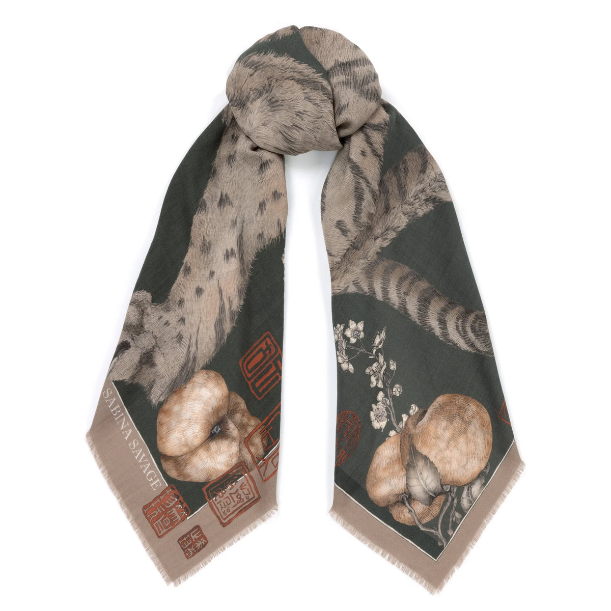 Sabina Savage Zouyu, Cry The Deer Wool Silk Shawl 135 Fir & Fawn-Sabina Savage-Thistle Hill