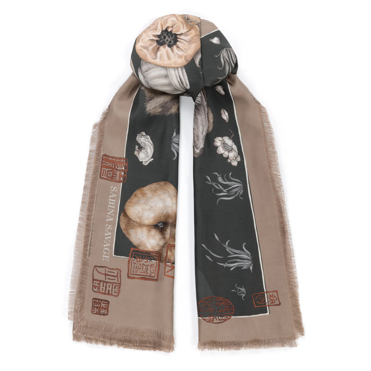 Sabina Savage Zouyu, Cry The Deer Silk Twill Rectangle Fir & Fawn-Sabina Savage-Thistle Hill