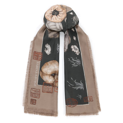 Sabina Savage Zouyu, Cry The Deer Silk Twill Rectangle Fir & Fawn-Sabina Savage-Thistle Hill