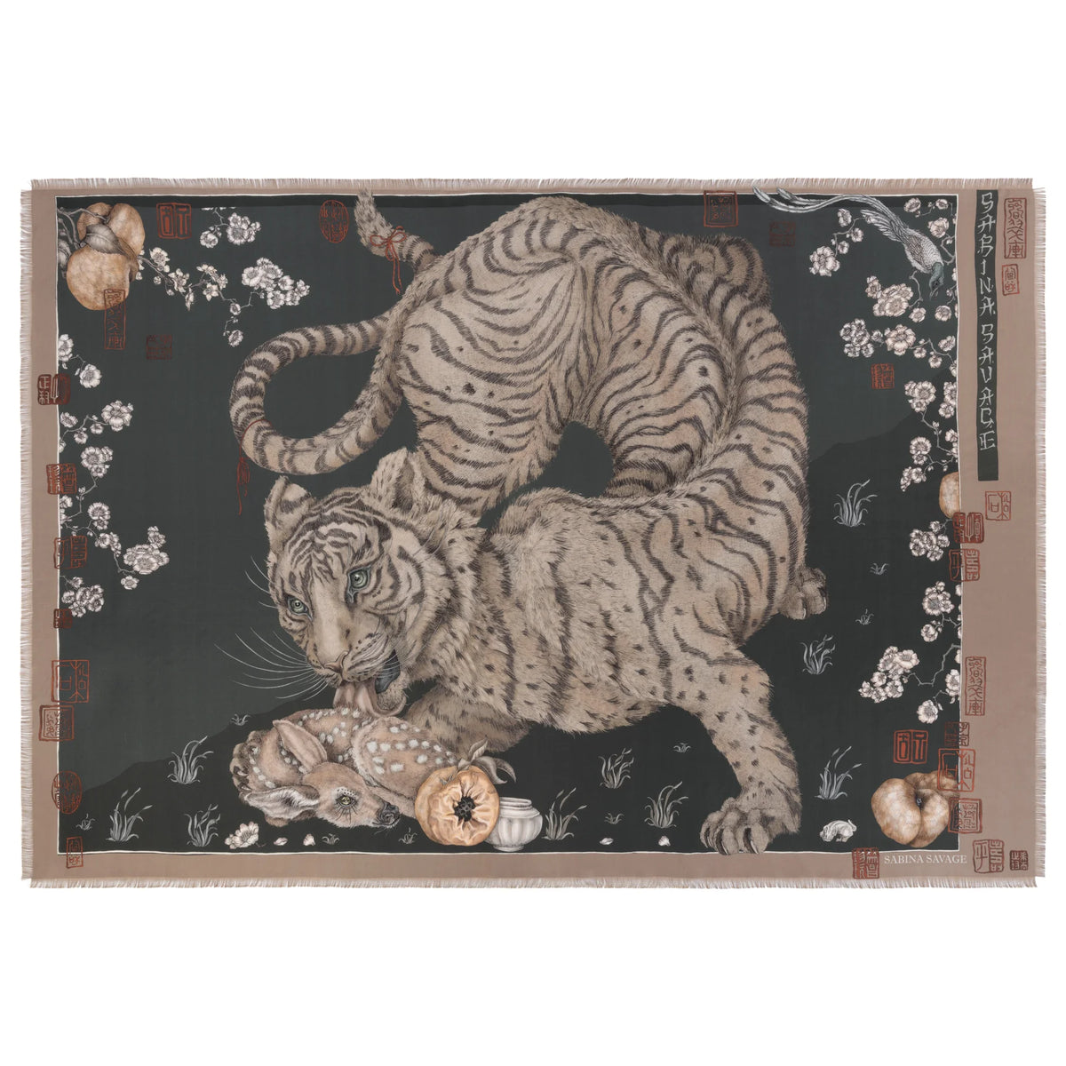 Sabina Savage Zouyu, Cry The Deer Silk Twill Rectangle Fir & Fawn-Sabina Savage-Thistle Hill