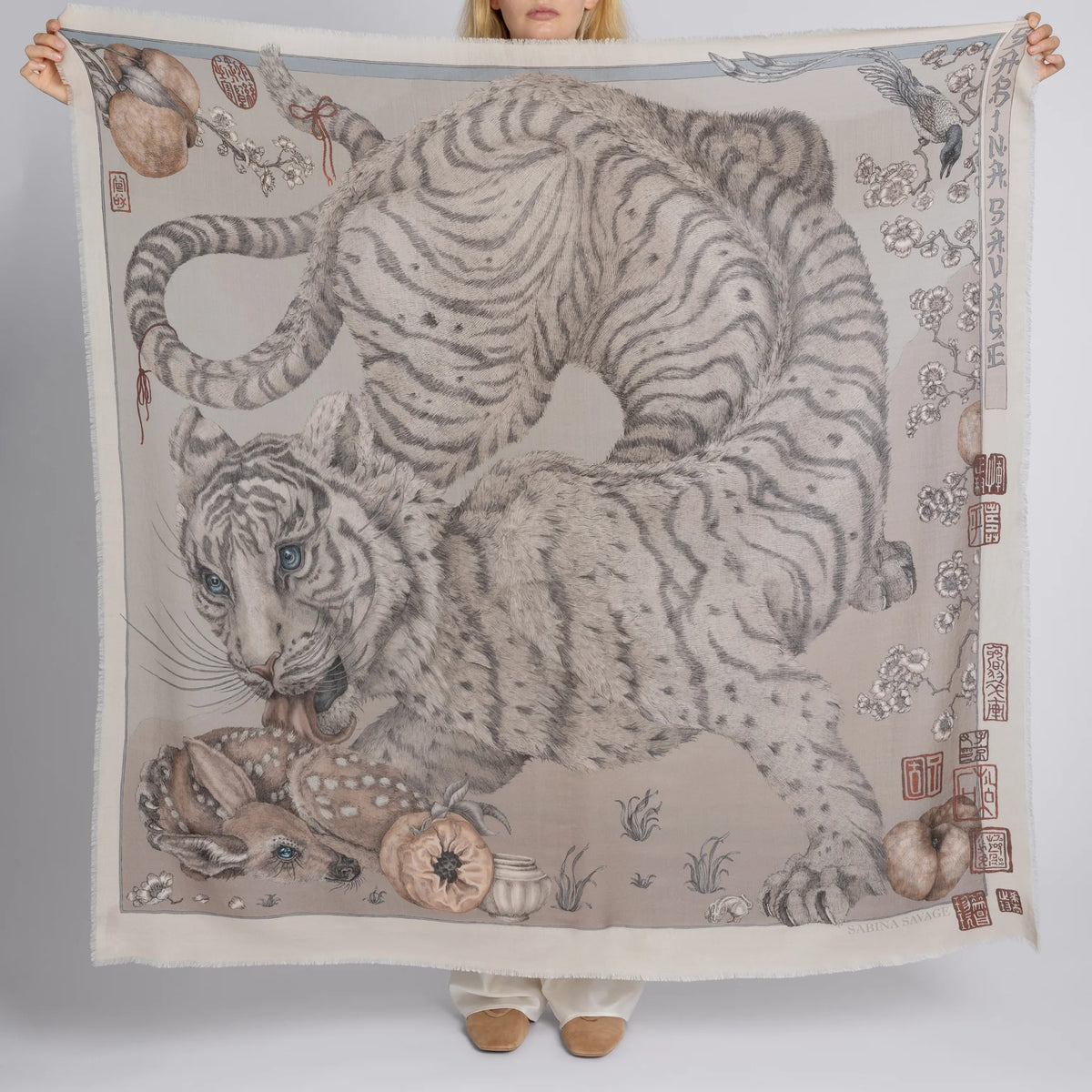 Sabina Savage Zouyu, Cry The Deer Wool Silk Shawl 135 Clay & Bone-Sabina Savage-Thistle Hill
