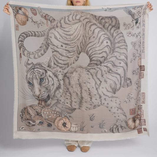 Sabina Savage Zouyu, Cry The Deer Wool Silk Shawl 135 Clay & Bone-Sabina Savage-Thistle Hill