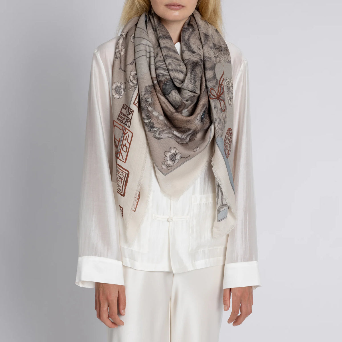 Sabina Savage Zouyu, Cry The Deer Wool Silk Shawl 135 Clay & Bone-Sabina Savage-Thistle Hill
