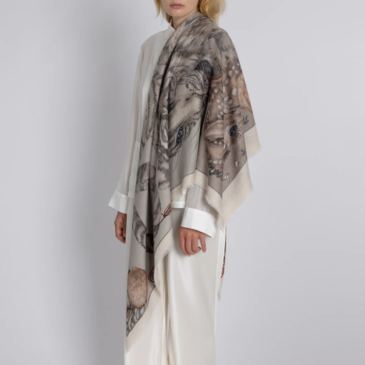 Sabina Savage Zouyu, Cry The Deer Wool Silk Shawl 135 Clay & Bone-Sabina Savage-Thistle Hill