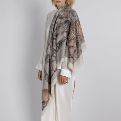 Sabina Savage Zouyu, Cry The Deer Wool Silk Shawl 135 Clay & Bone-Sabina Savage-Thistle Hill