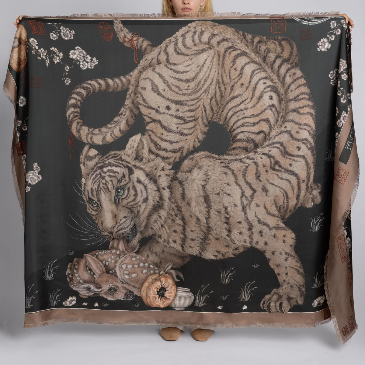 Sabina Savage Zouyu, Cry The Deer Silk Twill Rectangle Fir & Fawn-Sabina Savage-Thistle Hill