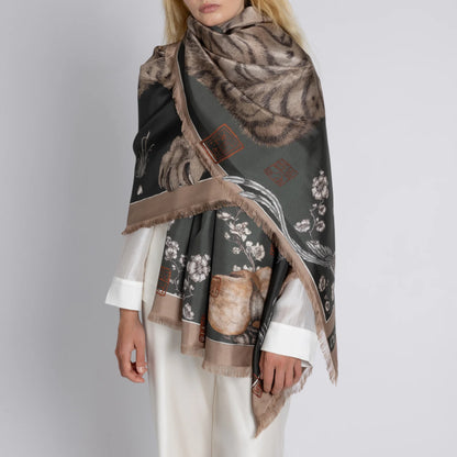 Sabina Savage Zouyu, Cry The Deer Silk Twill Rectangle Fir & Fawn-Sabina Savage-Thistle Hill