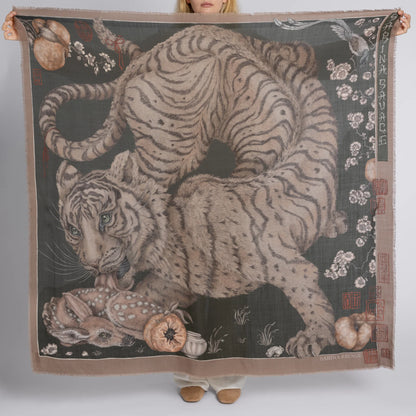 Sabina Savage Zouyu, Cry The Deer Wool Silk Shawl 135 Fir & Fawn-Sabina Savage-Thistle Hill