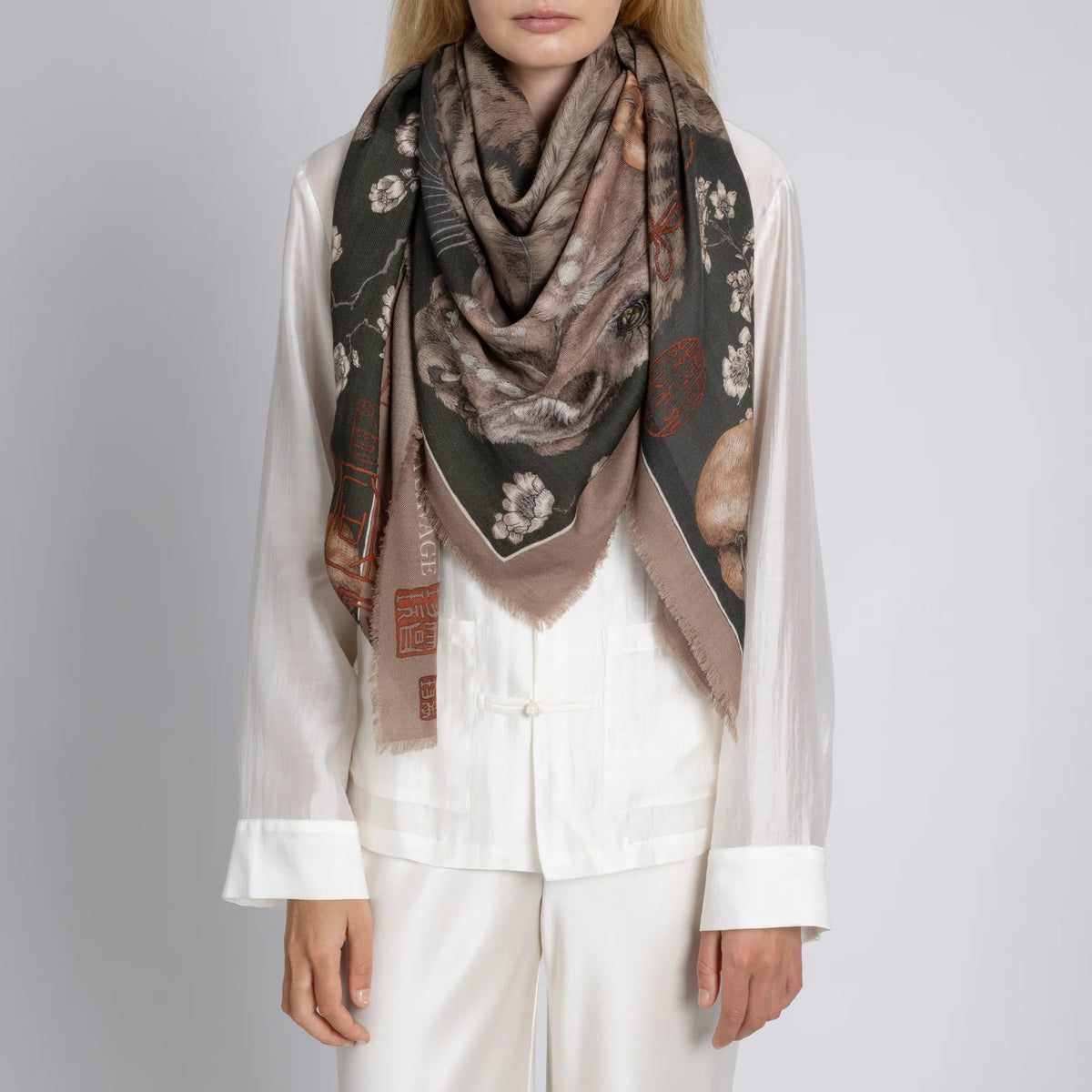 Sabina Savage Zouyu, Cry The Deer Wool Silk Shawl 135 Fir & Fawn-Sabina Savage-Thistle Hill