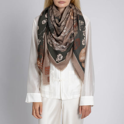Sabina Savage Zouyu, Cry The Deer Wool Silk Shawl 135 Fir & Fawn-Sabina Savage-Thistle Hill