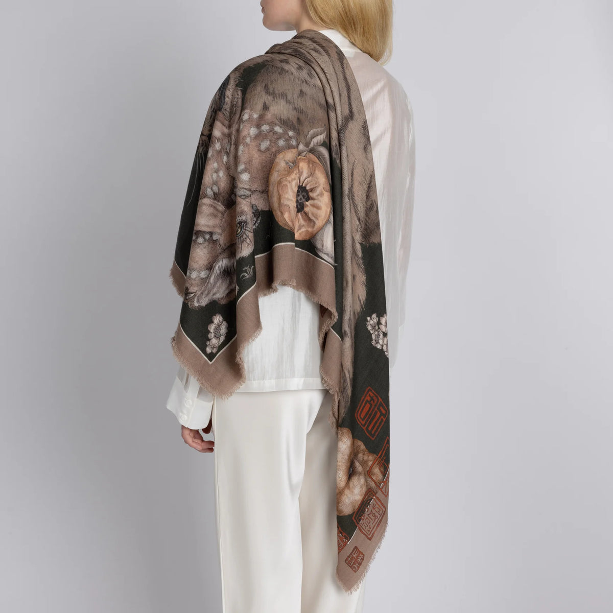 Sabina Savage Zouyu, Cry The Deer Wool Silk Shawl 135 Fir & Fawn-Sabina Savage-Thistle Hill