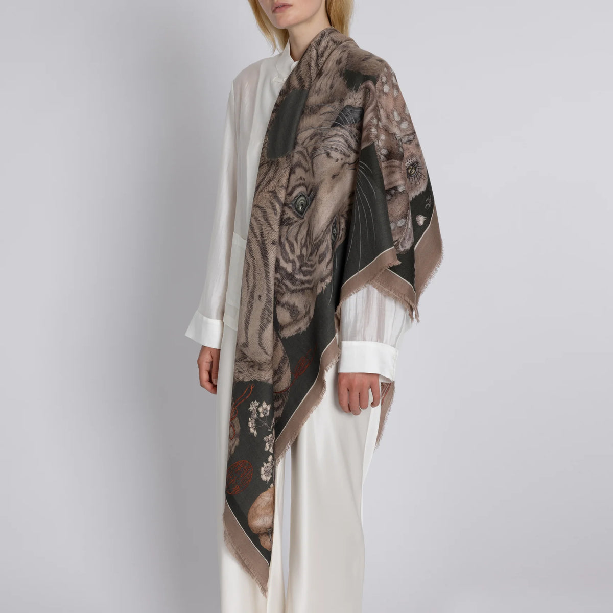 Sabina Savage Zouyu, Cry The Deer Wool Silk Shawl 135 Fir & Fawn-Sabina Savage-Thistle Hill