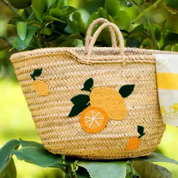 Hand Embroidered Citrus Market Basket-Thistle Hill-Thistle Hill