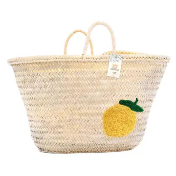 Hand Embroidered Large Lemon Beach Basket-Thistle Hill-Thistle Hill