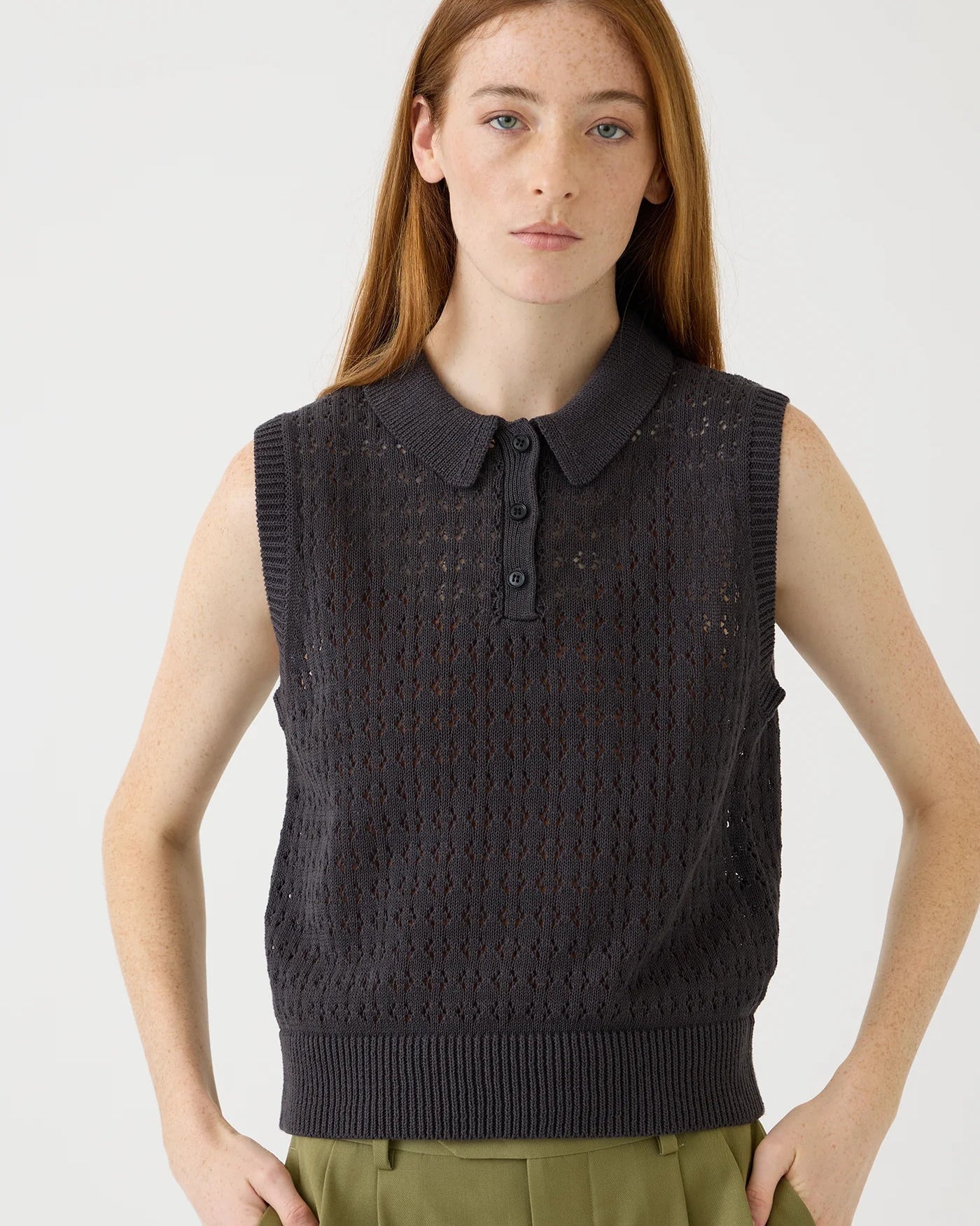 Demylee Cindy Crotchet Cotton Linen Polo Shadow-Demylee-Thistle Hill