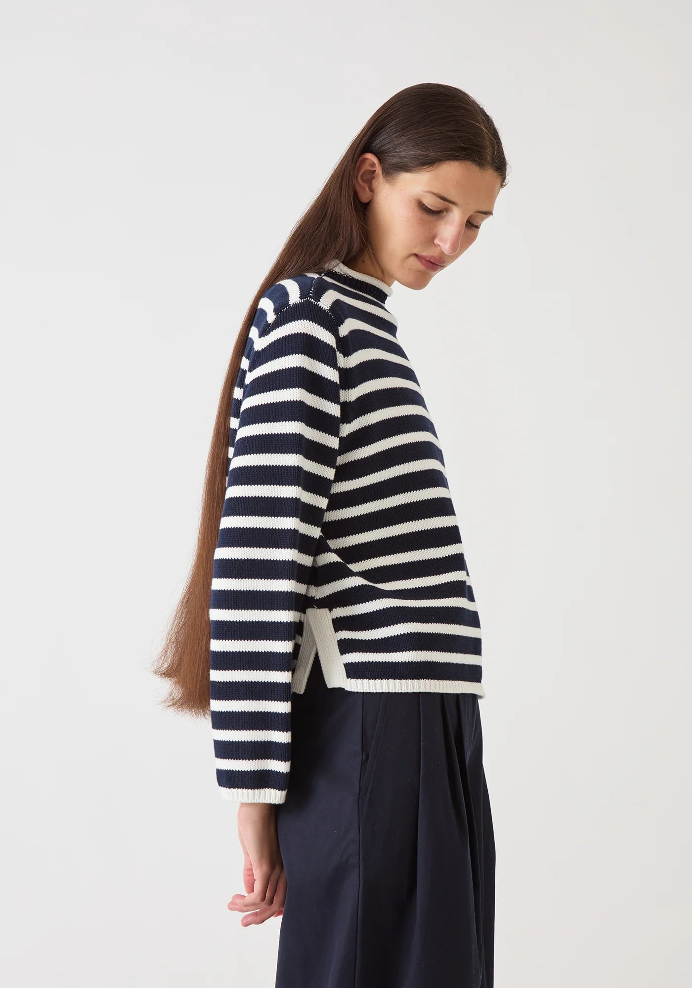 Demylee Dylan Stripe Cotton Sweater Off White Navy-Demylee-Thistle Hill