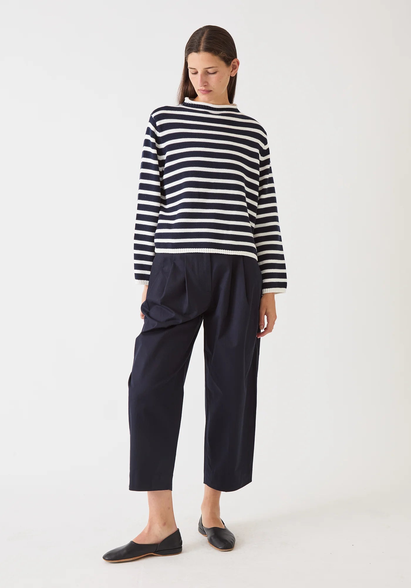 Demylee Dylan Stripe Cotton Sweater Off White Navy-Demylee-Thistle Hill