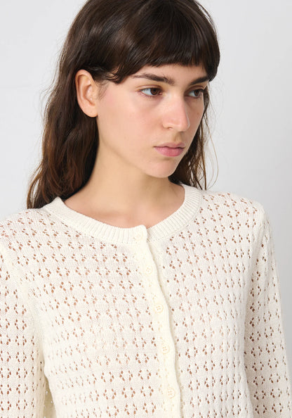 Demylee Crochet Cotton Linen Cardigan Off White-Demylee-Thistle Hill