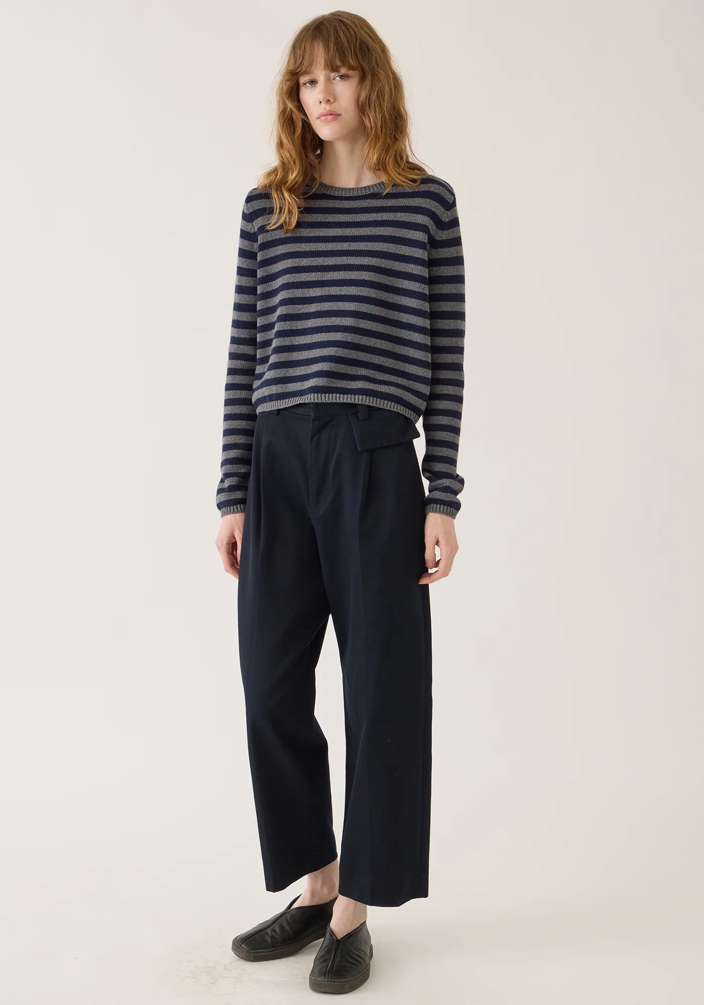 Demylee Melina Stripe Cotton Cashmere Sweater Dark Heather Grey & Navy-Demylee-Thistle Hill