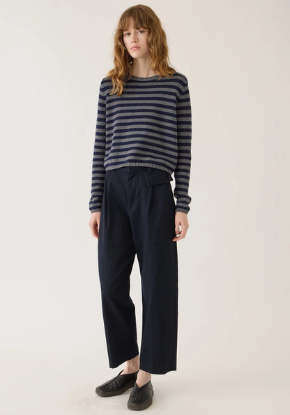 Demylee Melina Stripe Cotton Cashmere Sweater Dark Heather Grey & Navy-Demylee-Thistle Hill
