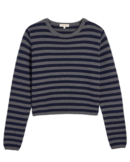 Demylee Melina Stripe Cotton Cashmere Sweater Dark Heather Grey & Navy-Demylee-Thistle Hill