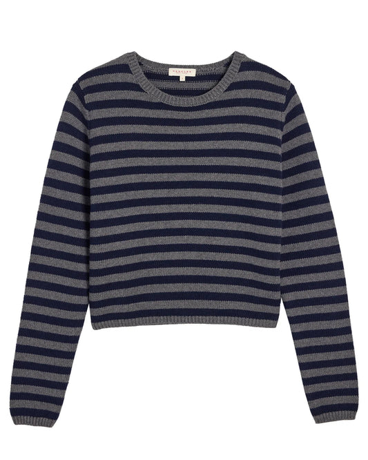 Demylee Melina Stripe Cotton Cashmere Sweater Dark Heather Grey & Navy-Demylee-Thistle Hill