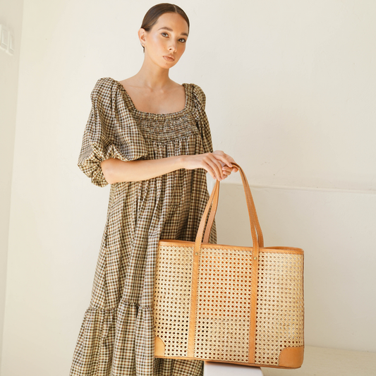 Mia Woven Cane and Leather Tote-Thistle Hill-Thistle Hill