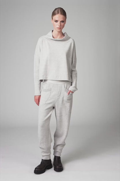 Transit Comfort Fit Turtleneck Knit in micro-patterned wool and cotton Chalk