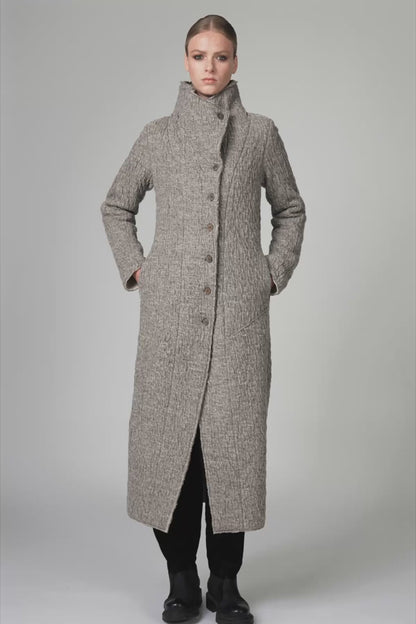 Transit Slim Fit Long Coat in Double Wool Cloth with High Collar