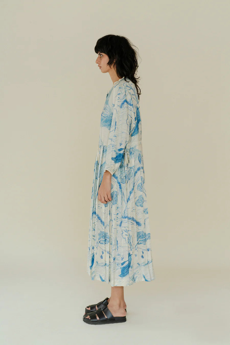 Runaway Bicycle Mel Pleated Blue Printed Dress-Runaway Bicycle-Thistle Hill