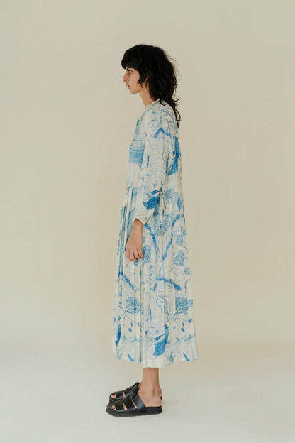 Runaway Bicycle Mel Pleated Blue Printed Dress-Runaway Bicycle-Thistle Hill