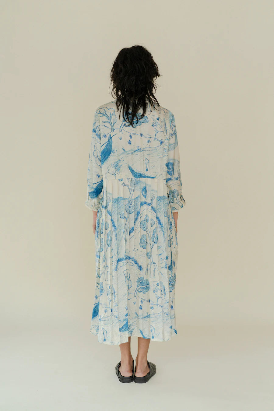 Runaway Bicycle Mel Pleated Blue Printed Dress-Runaway Bicycle-Thistle Hill